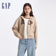 GAP女裝秋冬碳素軟磨抓絨logo連帽衛(wèi)衣落肩袖休閑外套634420