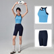 瑜伽少女夏季瑜伽服女套裝運動(dòng)背心短褲跑步健身服 藍色上衣+深藍短褲 S (80-100斤)