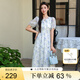 朵以（Duoyi）2025夏季新款溫柔度假風(fēng)亮絲暈染碎花收腰高腰連衣裙40VX821053 杏底藍(lán)花 S