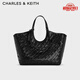 CHARLES&KEITH復(fù)古編織大容量托特包腋下包生日禮物七夕禮物CK2-30701583 Noir黑色 L