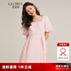 歌莉婭蝴蝶結(jié)連衣裙女泡泡袖方領(lǐng)短袖溫柔小黑裙小個(gè)子公主裙117R4K030 13R淺蜜桃紅 M (160) -