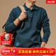 季言美式polo衫男長(zhǎng)袖t恤純棉重磅休閑翻領(lǐng)上衣潮流雙面珠地棉打底衫 墨綠色 M