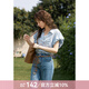謎秀藍(lán)色條紋短袖襯衫女2025夏季設(shè)計(jì)感小眾泡泡袖級感襯衣上衣 藍(lán)色條紋 襯衫 L