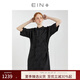 EIN言新中式東方花影美拉藍(lán)改良旗袍式暗紋提花連衣裙女夏新款 石墨黑  L