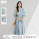 對(duì)白法式獨(dú)特臟染印花連衣裙女2025夏新款高級(jí)小眾泡泡袖A字裙子 水墨藍(lán) S