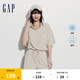Gap女裝夏季涼感透氣連帽修身短袖連體衣時尚短褲430392 米色 S (160/80A) 亞洲尺碼