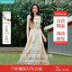茵曼波西米亞印花吊帶連衣裙夏季女裝度假綁帶顯瘦長(zhǎng)裙子 五彩斑斕  M