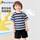 巴帝巴帝夏季純棉男童套裝嬰幼兒寶寶短袖t恤短褲運動休閑裝 棗紅字母 100
