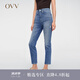 OVV2024春夏新款女裝意大利進(jìn)口面料九分鉛筆褲休閑牛仔褲 中藍(lán)（凈色）01 25