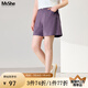 MsShe【斜紋棉】大碼女裝2025新款夏裝胖mm巨顯瘦A字闊腿牛仔短褲 果醬紫色現(xiàn)貨 2XL