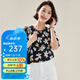 帕羅（PALUOPO）2025夏季新款寬松t恤休閑短袖真絲上衣女打底衫女裝印花 黑色 2XL (175/96A)