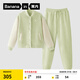蕉內絨絨501H睡衣男女士珊瑚絨情侶家居服棒球服可外穿秋冬季保暖套裝 【女士】霧草拼色 S