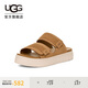 UGG夏季女士舒適厚底露趾魔術(shù)貼一字拖休閑涼拖鞋1158054CHE|栗色 37