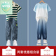 WVD國際品牌男童夏裝2025新款運動(dòng)Polo短袖褲帥氣大童男孩時(shí)髦套裝 9850綠條紋5730深灰+9792漸變561 120 cm
