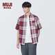 無印良品（MUJI）男式 馬德拉斯格紋紐扣領(lǐng)短袖襯衫男士襯衣外套純棉全棉 AC1W8A4S 紅色格紋 M （170/92A）