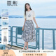 香影半身裙套裝女2025夏季新款t恤新中式國風(fēng)水墨印花裙子兩件套 米色 M
