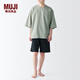無印良品 MUJI 男式 透氣 短袖家居服套裝 男士睡衣男款夏季 FB0Y0A4S 淺綠色 L (上裝175/100A 下裝175/88A)