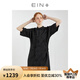 EIN言新中式東方花影美拉藍(lán)改良旗袍式暗紋提花連衣裙女夏新款 石墨黑  L