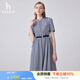 哈吉斯（HAZZYS）女裝 夏款女士條紋腰部抽繩連衣裙女AQWSC0BBC32 藏青色NV M (160/84A 38)