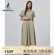 beanpole【度假連衣裙】濱波  春夏女士化纖翻領(lǐng)短袖抽繩收腰連衣裙 米色 L 170/92A
