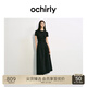 歐時(shí)力OCHIRLY 褶飾A字連衣裙長(zhǎng)裙法式復(fù)古顯瘦2025年夏季新款女裝 黑色 M