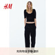 H&M女裝衛(wèi)褲夏季休閑褲直筒男友褲松緊長褲1193602 黑色019 S 160/72