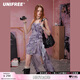 UNIFREE紫色連衣裙不規(guī)則收腰垂感荷葉邊演唱會吊帶裙 紫色  XL 