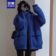 羅蒙（ROMON）高領(lǐng)毛衣開衫針織外套女秋冬2025新款加厚克萊因藍(lán)針織夾克潮ins 藍(lán)色 均碼 -90-135斤
