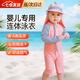 JEEMERY兒童泳衣嬰兒寶寶1-3歲男孩女童幼兒連體長袖帶帽沙灘游泳裝 橙紅4碼+防曬帽 適合90-100cm