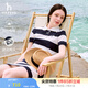 哈吉斯（HAZZYS）女裝 夏季女士【PHIZ系列】撞色條紋休閑連衣裙女 藏青色NV M (160/84A 38)