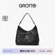 GROTTO個樂經(jīng)典黑石hobo包大小號植鞣綿羊皮腋下單肩斜挎軟包七夕禮物 經(jīng)典黑 銀標L