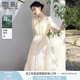 香影白月光v領(lǐng)連衣裙女2025夏裝新款泡泡袖萊賽爾天絲白色收腰裙 米白 M 160/84A/95-110斤
