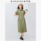 佐丹奴工裝襯衫裙女夏季純棉府綢口袋綁帶翻領(lǐng)連衣裙13465333