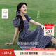 茵曼（INMAN）章若楠同款法式方領(lǐng)格紋連衣裙2025夏季新品女裝泡泡袖裙子 藏青 M