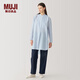 無印良品（MUJI）Labo 女式 桑蠶絲混 束腰長上衣 襯衫 外套 秋冬季款AF033C4A 淺藍色條紋 XL (165/92A)