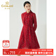 喬萬(wàn)尼春裝女年秋季新款 中長(cháng)襯衫裙氣質(zhì)修身顯瘦印花長(cháng)袖雪紡連衣裙 中年女裝 紅色 S
