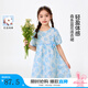 茵曼女童森系藍花連衣裙純棉透氣2025夏新款兒童中大童泡泡袖長裙 藍花 160