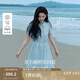 茵曼（INMAN）【苧麻】章若楠同款法式娃娃領(lǐng)連衣裙女裝2025夏季新品泡泡袖裙子 淺藍(lán)色【好評返現(xiàn)】 XL