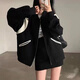 伊薇衣2025新款加絨韓版立領(lǐng)寬松拉鏈外套女春秋款衛衣開(kāi)衫棒球服拼色潮 黑白拼色 薄款 M 建議90-100斤