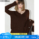 COCOBELLA[美拉德穿搭]細閃亮片大V領(lǐng)毛衣加厚針織衫MZ572-2 焦糖棕 M