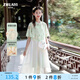 朱阿姨女童漢服古風(fēng)超仙夏裝2025新款大童夏款連衣裙中國(guó)風(fēng)古裝兒童裙子 淺綠色（實(shí)物無(wú)飄帶） 170