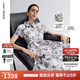 朗姿2025夏季新款蝴蝶印花POLO領(lǐng)純棉襯衫連衣裙優(yōu)雅收腰裙子女 石鹽粉色 2XL