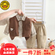 G.DUCKKIDS小黃鴨童裝兒童裝男童套裝春秋1-3歲小孩子衣服小熊毛衣三件套潮 咖啡色 cm 80