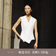 OVV2024春夏新款女裝亂麻醋酸交叉門襟造型感V領無袖背心上衣 漂白（凈色）01 L