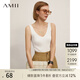 AMII2025秋新款極簡(jiǎn)V領(lǐng)吊帶絲光紗坑條紋背心修身彈力上衣女 米白 160/84A/M
