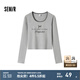 森馬（Semir）【甜心女高】長(zhǎng)袖t恤女短款緊身蕾絲花邊上衣24新款甜美印花外穿 淺花灰00202 160/84A/M