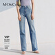 MO&Co.夏季復(fù)古洗水微喇高腰拖地牛仔褲MBB2JENT15 摩安珂moco 牛仔淺藍(lán)色 M