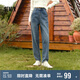 森馬（Semir）牛仔褲女抓毛長褲舒適復(fù)古風2024冬季潮流寬松錐形褲109724124003