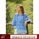 EIN藍(lán)調(diào)星語 EIN言浪漫印花蕾絲花邊燈籠袖文藝上衣女2025夏新款 寶藍(lán) M