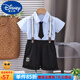 迪士尼（Disney）童裝男童套裝夏季薄款兒童衣服0-3歲男孩字母背帶短袖兩件套夏裝 藍色 80 適合9-12月(75-85cm)